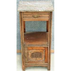 Vintage French Mission Arts & Crafts Marble Nightstand  
