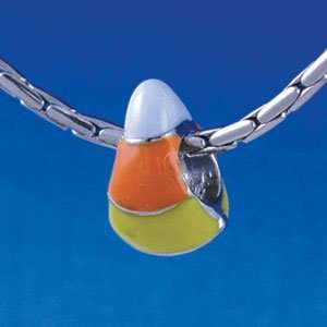     Enamel Candy Corn   Silver Plated Large Hole Bead