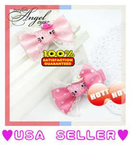 Lace Hello Kitty Ribbon Bow Polka Dot Girls Toddler Hair Clip 