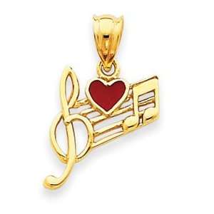  14k Yellow Gold Music Scale with Red Enameled Heart 