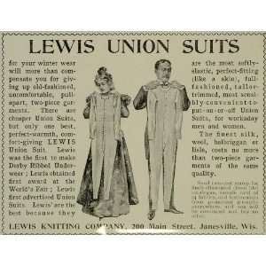  1897 Ad Lewis Knitting Union Suit Underwear Long Johns Men 