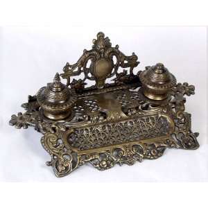  Double Inkwell in Dark Antique Brass Finish