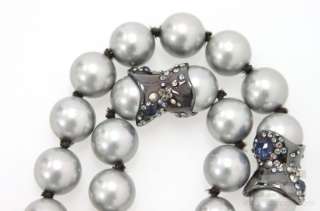 Alexis Bittar Silver Pearl Beaded Jeweled Double Strand Necklace 