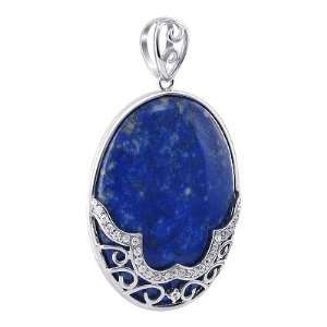 Sterling Silver Oval Blue Lapis with Cubic Zirconia Designer 32mm x 