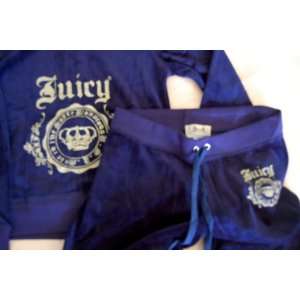  Juicy Couture Blue Velour Track Suit Hoodie and Swets Set 