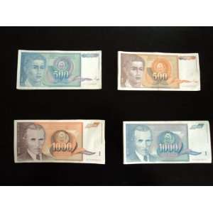  4 Circulated Yugoslavia Bank Notes, (2) 500 and 