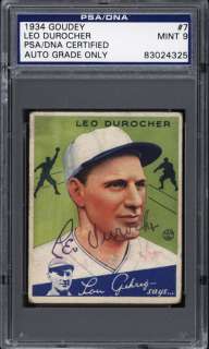 1934 Goudey #7 Leo Durocher Autograph PSA/DNA Mint 9  