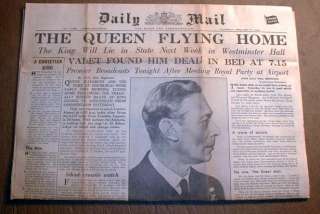 1952 newspapers DEATH of King GEORGE VI The Kings Speech Movie 