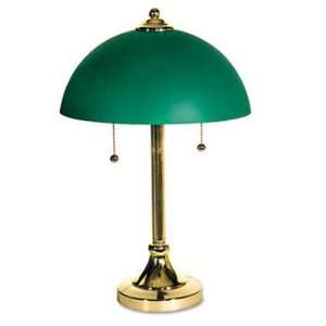   , Brass Plated Base, Green Glass Shade, 19 Inches