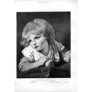   Girl With Apple Fine Art By Greuze Antique Print 1894