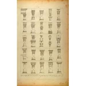  1845 Antique Engraving Architecture Column Base Capital 