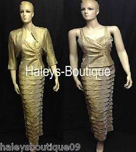   Howard Petite 4P, 10P Gold 2PC Tiered Jacket Dress Mother of the Bride
