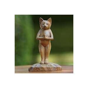  NOVICA Wood sculpture, Cat Gives Thanks