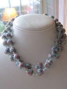 Vintage Venetian Blue Wedding Cake Glass Bead Necklace  