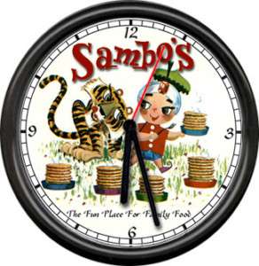 Sambos Restaurant Diner Style Sign Black Wall Clock  