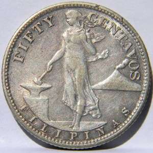 US PHILIPPINES 1944 S silver 50 Centavos; lot Ph 59; toned XF+  
