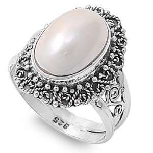   Silver 20mm Oval Mabe Pearl Stone Ring (Size 7   9)   Size 7: Jewelry