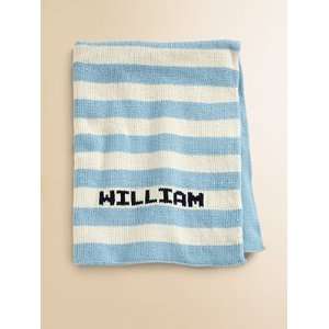  MJK Knits Personalized Striped Baby Blanket/Blue   Blue 