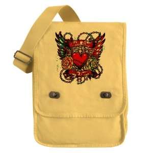 Messenger Field Bag Yellow Look After My Heart Roses Chains and Angel 