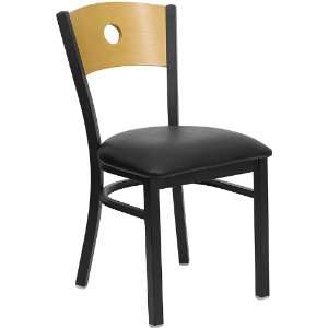  Black Circle Back Metal Restaurant Chair with Natural Wood 