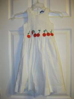 EPK France White Smocked Cherry Dress sz 4 NWT  