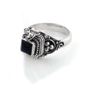 Square Sterling Silver Black Onyx Poison Box Locket Ring Size 6(Sizes 