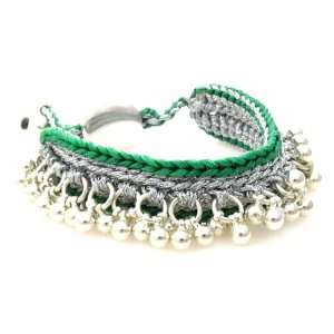 Maui Upcountry Woven Silver Cord and Green Cord Bracelet with Silver 