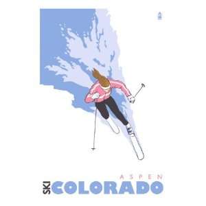  Aspen, Colorado, Stylized Skier Premium Poster Print 