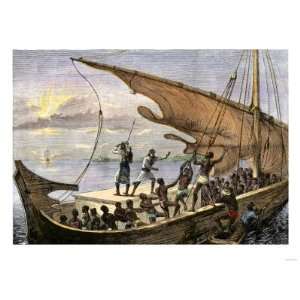  African Slave Ship Hoisting Sail Upon Sighting an English 