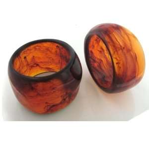  Large IMAN 2 Piece Amber Colored Bangle Bracelet Set 