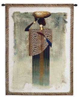 AFRICAN WOMAN ANIMAL PRINTS ART TAPESTRY WALL HANGING  