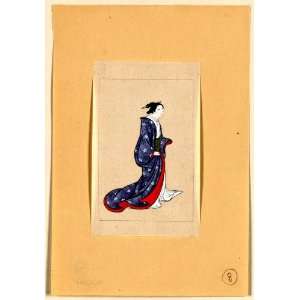   Japanese woman, full length, standing, facing right, wearing robe over