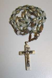 ANTIQUE FRENCH CHRISTIAN ROSARY WITH IVORY BEADS & CROSS 1900s  