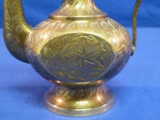 Vintage Etched Brass Teapot From India Y42  