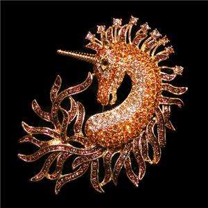 Luxury Horse Unicorn Brooch Pin Topaz Swarovski Crystal Animal  
