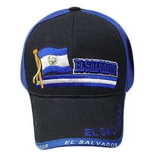 EL SALVADOR BLACK BLUE BASEBALL CAP HAT EMBROIDERED ADJ:  