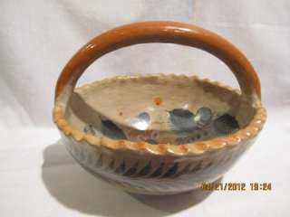 Vintage Mexican Tonala Burnished Pottery Bowl Basket Folk Art Large 10 