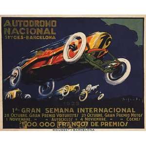 AUTODROMO NACIONAL BARCELONA CAR RACE 1923 GRAND PRIX VINTAGE POSTER 