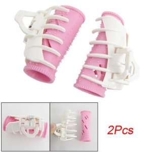   Pink White Plastic Clip Design Hair Curler Roller 2 Pcs Beauty