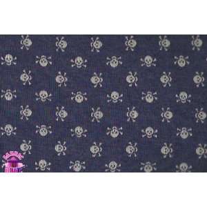   Navy & White Mini Skull Print Poly Cotton Blend Fabric By the Yard