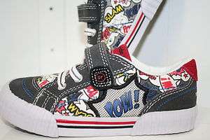   Sneakers Printed Super Hero Action Words Sizes 8,9,10,11,12  