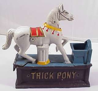 White Cast Iron Trick Pony Mechanical Bank  