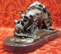 Art Deco Marble Bronze Sculpture Statue Figure Boar Fighting Wolves 