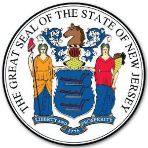 New Jersey State Seal flag car bumper sticker 4 x 4