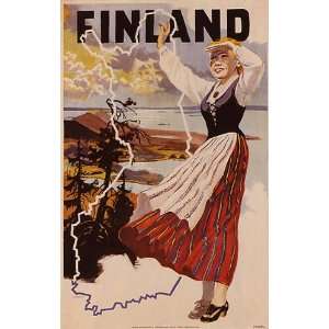  GIRL FINLAND MAP SMALL VINTAGE POSTER CANVAS REPRO