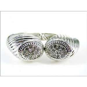  Silver Tone Hinged Bracelet with Diamond Like Accents: True 
