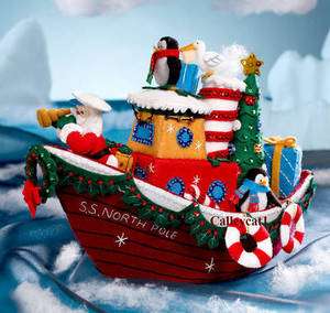 Bucilla Christmas Tugboat ~ Felt Christmas Home Decor Kit #86204 Santa 
