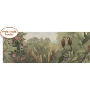  Tropical Forest Sage Mural Style Wallpaper Border by 