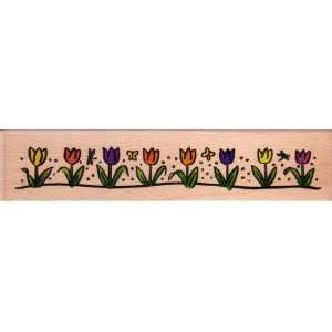  Whimsical Tulips with Butterflies Border Whispers Rubber Stamp 