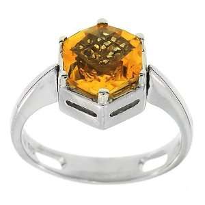   cut Diamond and Citrine cocktail, right hand ring in 14k white gold